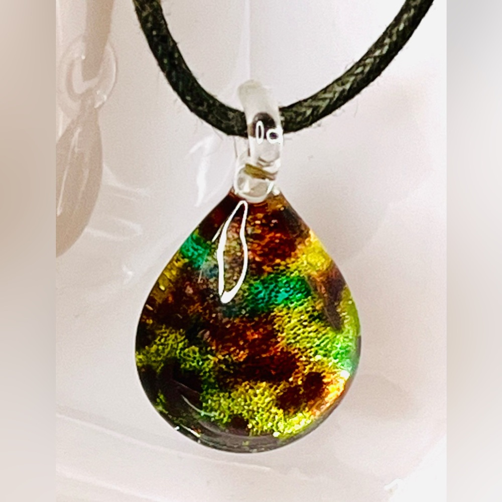 Vintage Glass Multicolor Teardrop Pendant Necklace